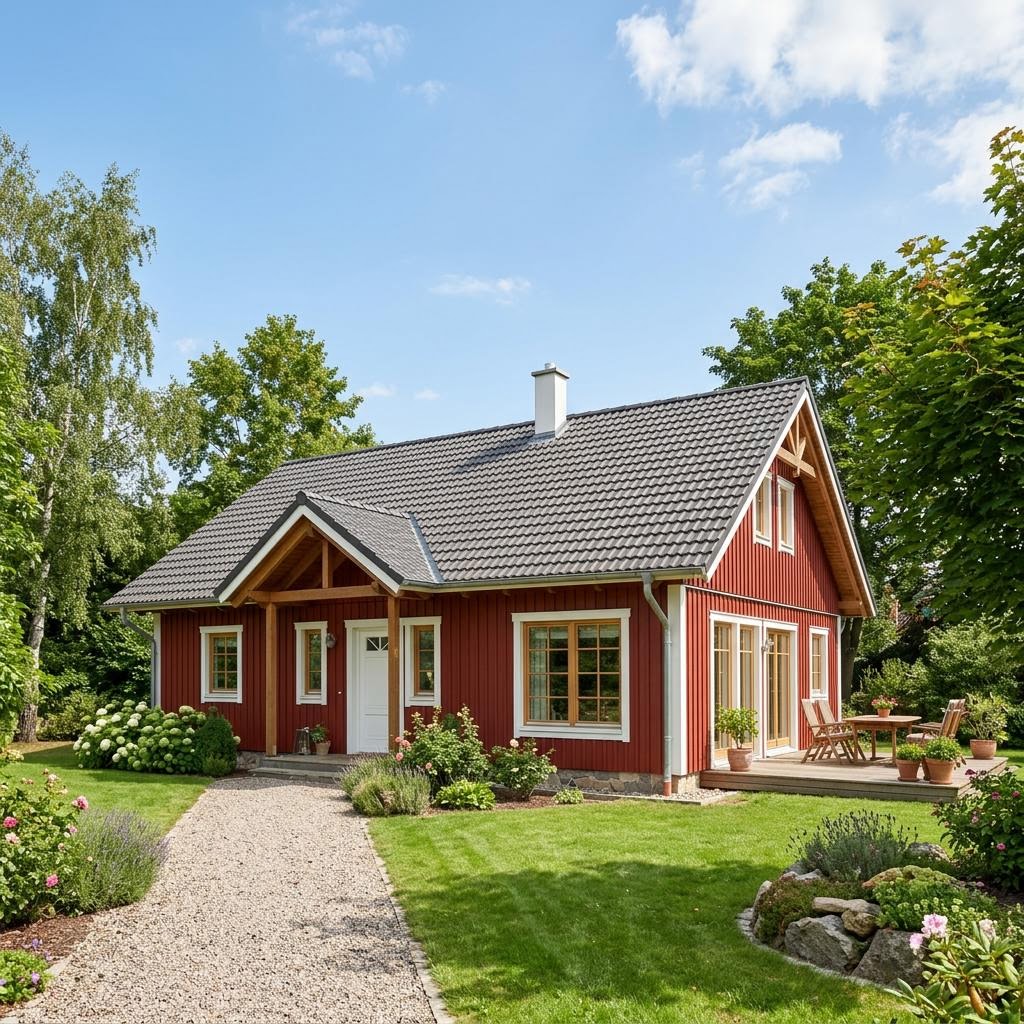 Schwedenhaus Nyborg von Fjorborg Holzhäuser — ebenerdiges Holzhaus mit 154 m² Wohnfläche