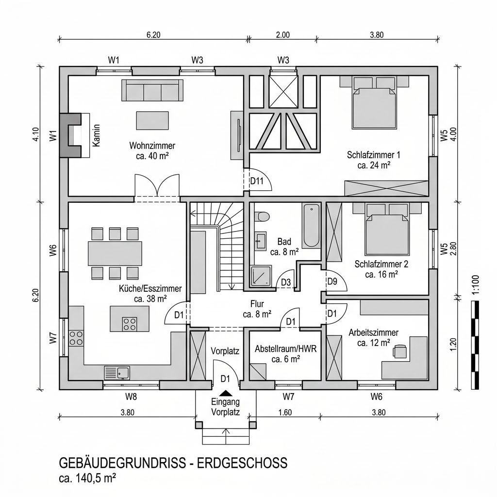 Grundriss Fachwerk-Landhaus von Fuhrberger Fachwerkhaus — 140 m², 5 Zimmer