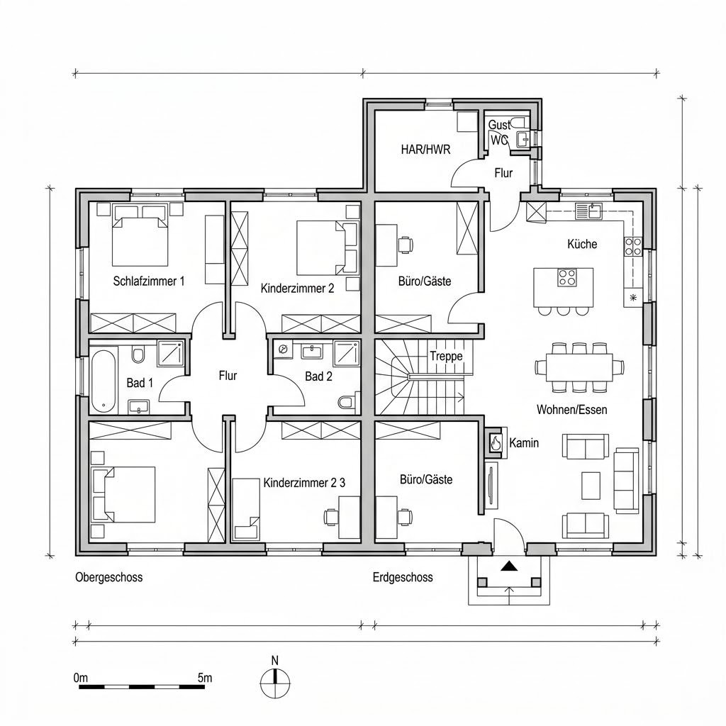 Grundriss Modernes Fachwerkhaus von KD-Haus — 165 m², 5 Zimmer