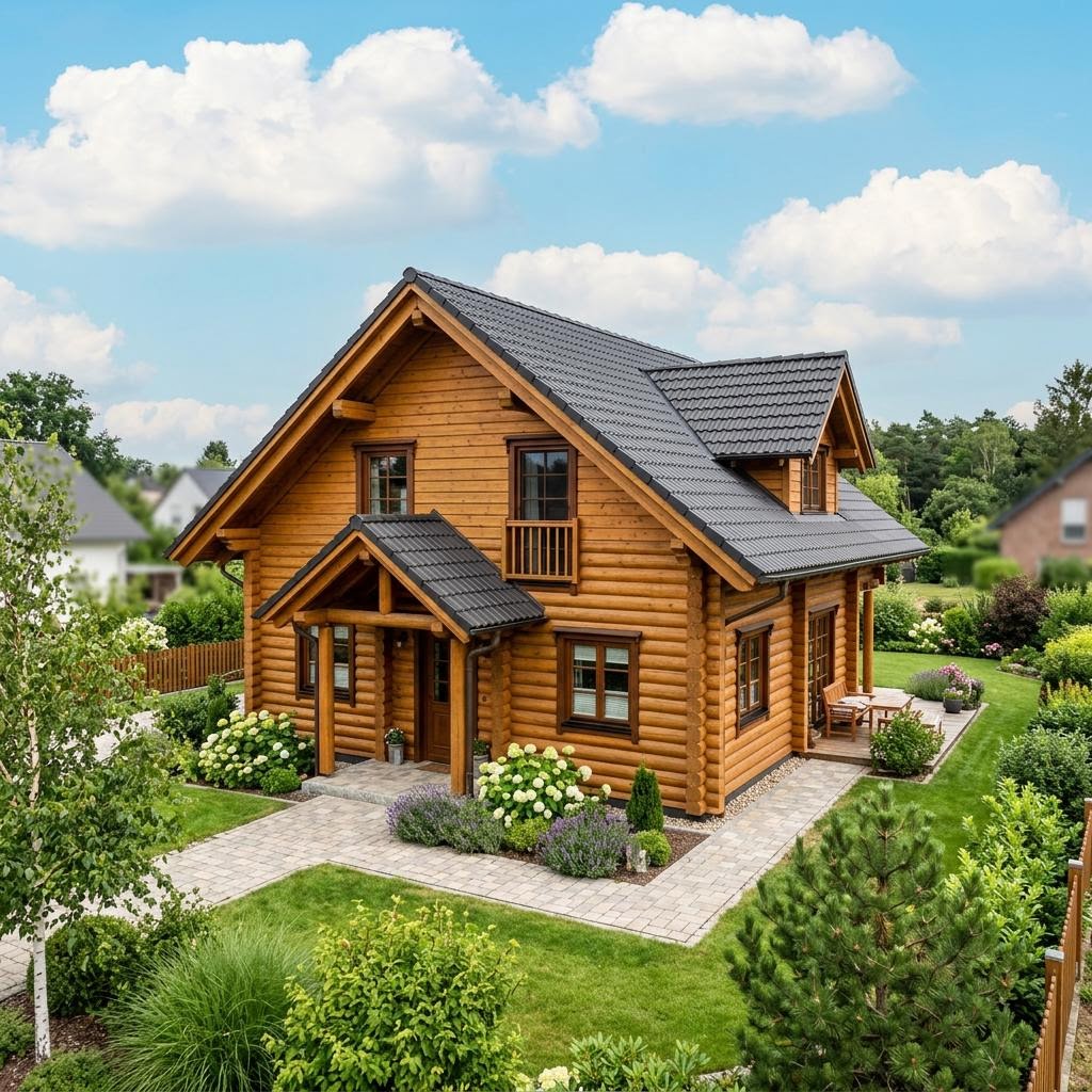Blockhaus Aurora 132 von Honka Blockhaus mit Satteldach — finnisches Massivholzhaus mit 132 m²