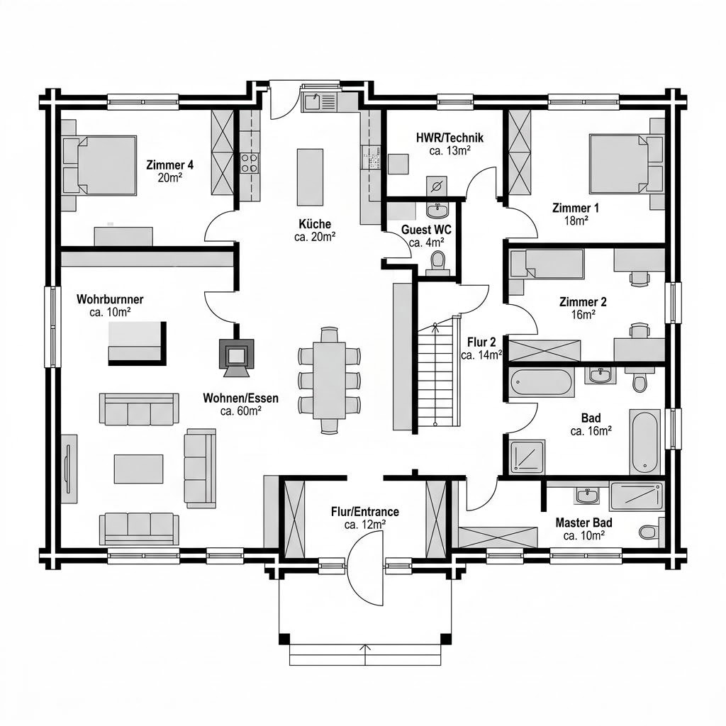 Grundriss Fantasia 188 von Honka — 188 m², 5 Zimmer
