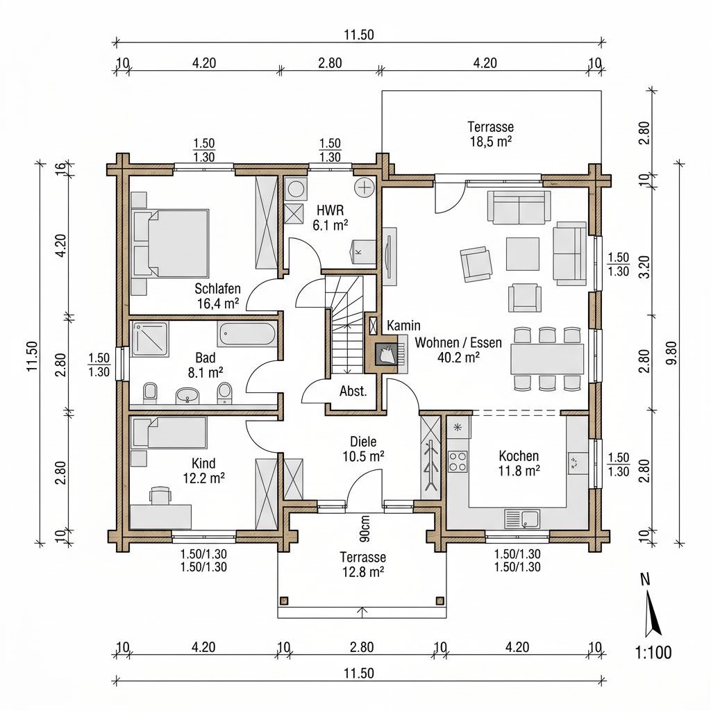 Grundriss Blockhaus Kuusamo 112 von Honka Blockhaus — 112 m², 4 Zimmer