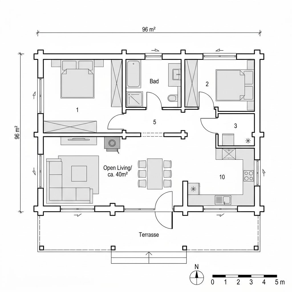 Grundriss Lumi 96 von Honka — 96 m², 3 Zimmer