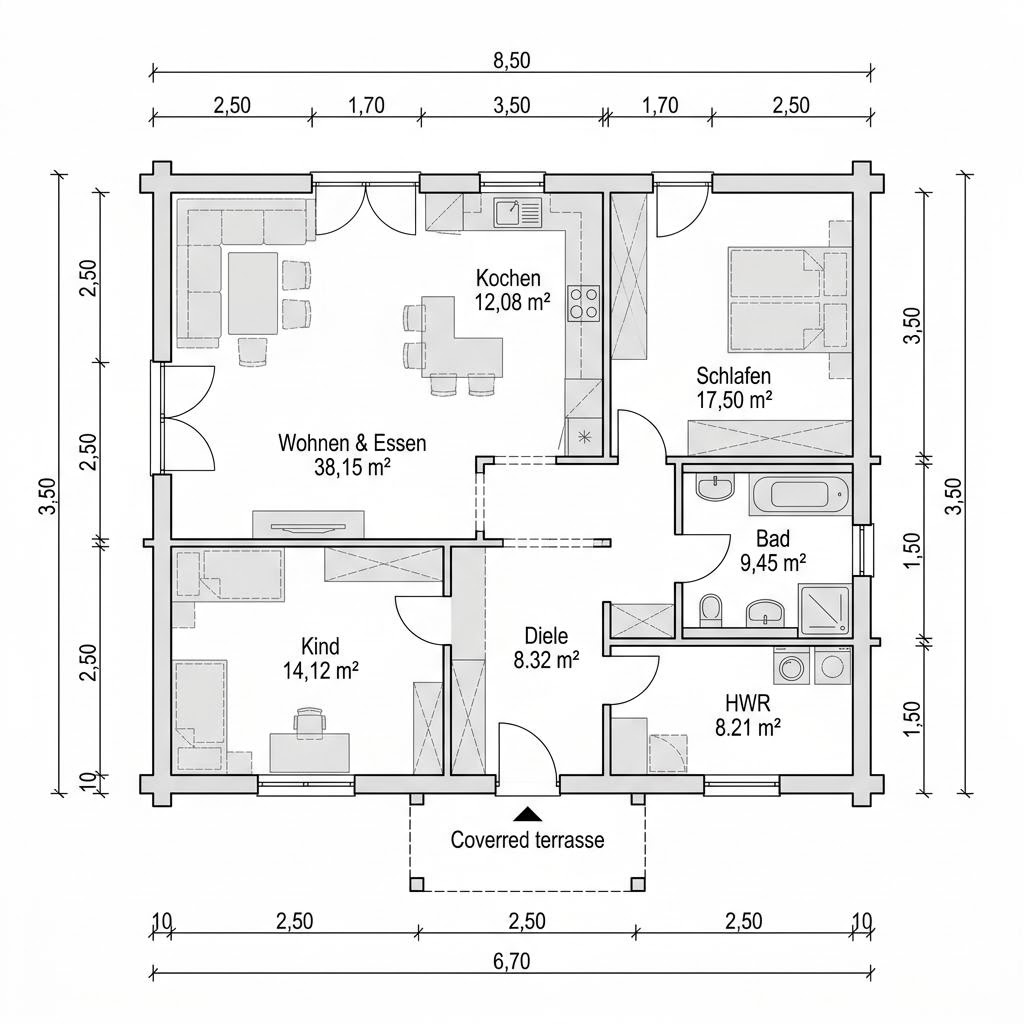 Grundriss Blockhaus Polar 118 von Honka Blockhaus — 118 m², 4 Zimmer