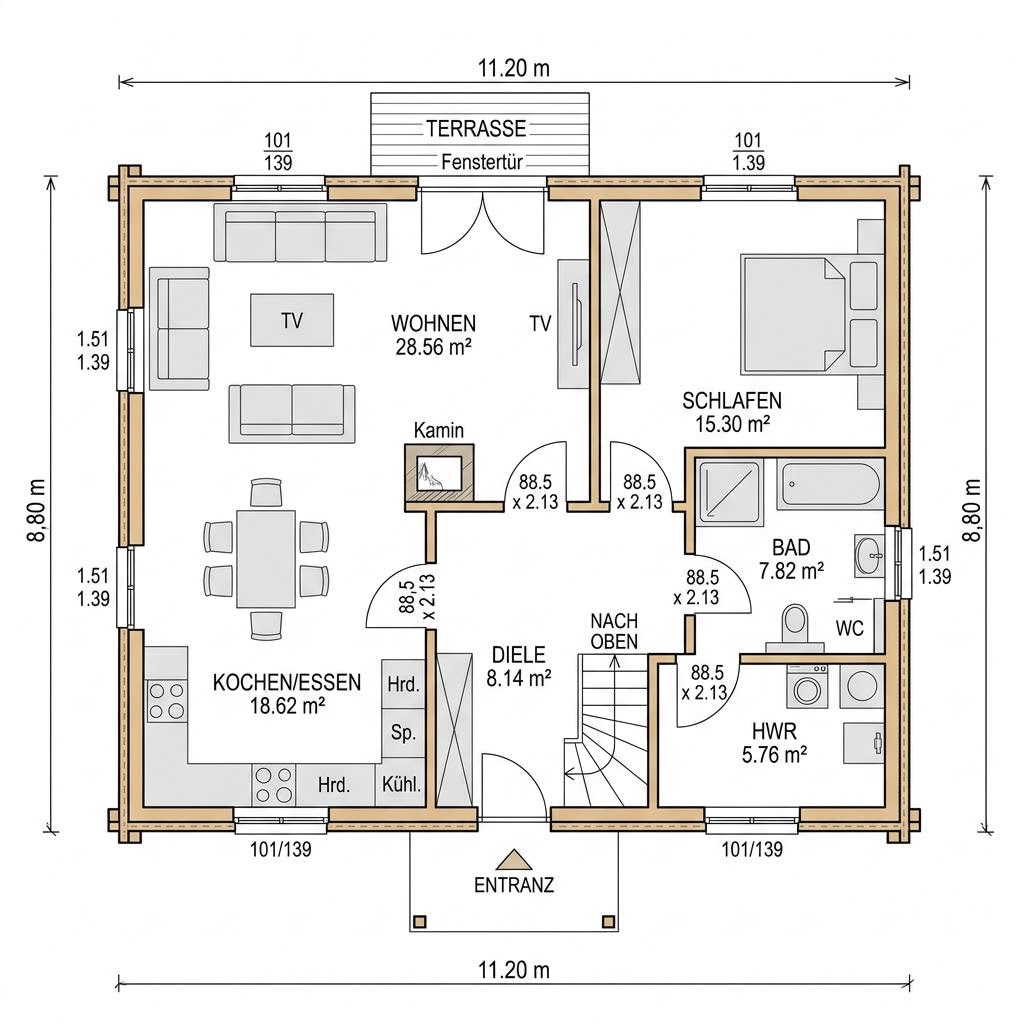 Grundriss Blockhaus Saimaa 126 von Honka Blockhaus — 126 m², 4 Zimmer