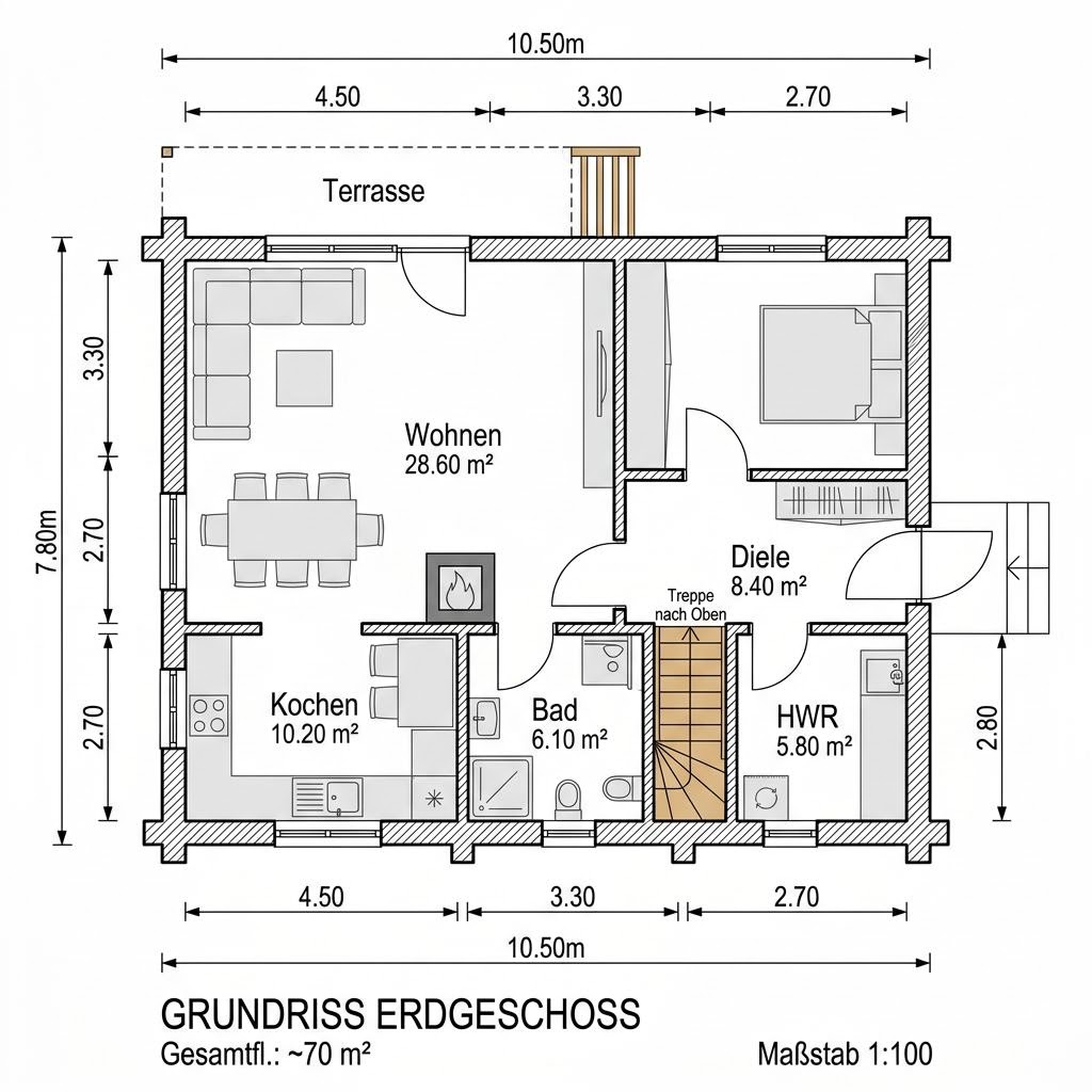 Grundriss Blockhaus Tahko 140 von Honka Blockhaus — 140 m², 5 Zimmer