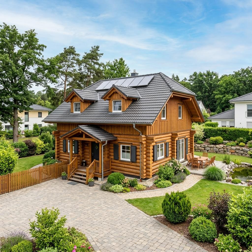 Holzhaus Blockhaus Tahko 152 von Honka Blockhaus — Massivholzhaus mit Krüppelwalmdach und 152 m²