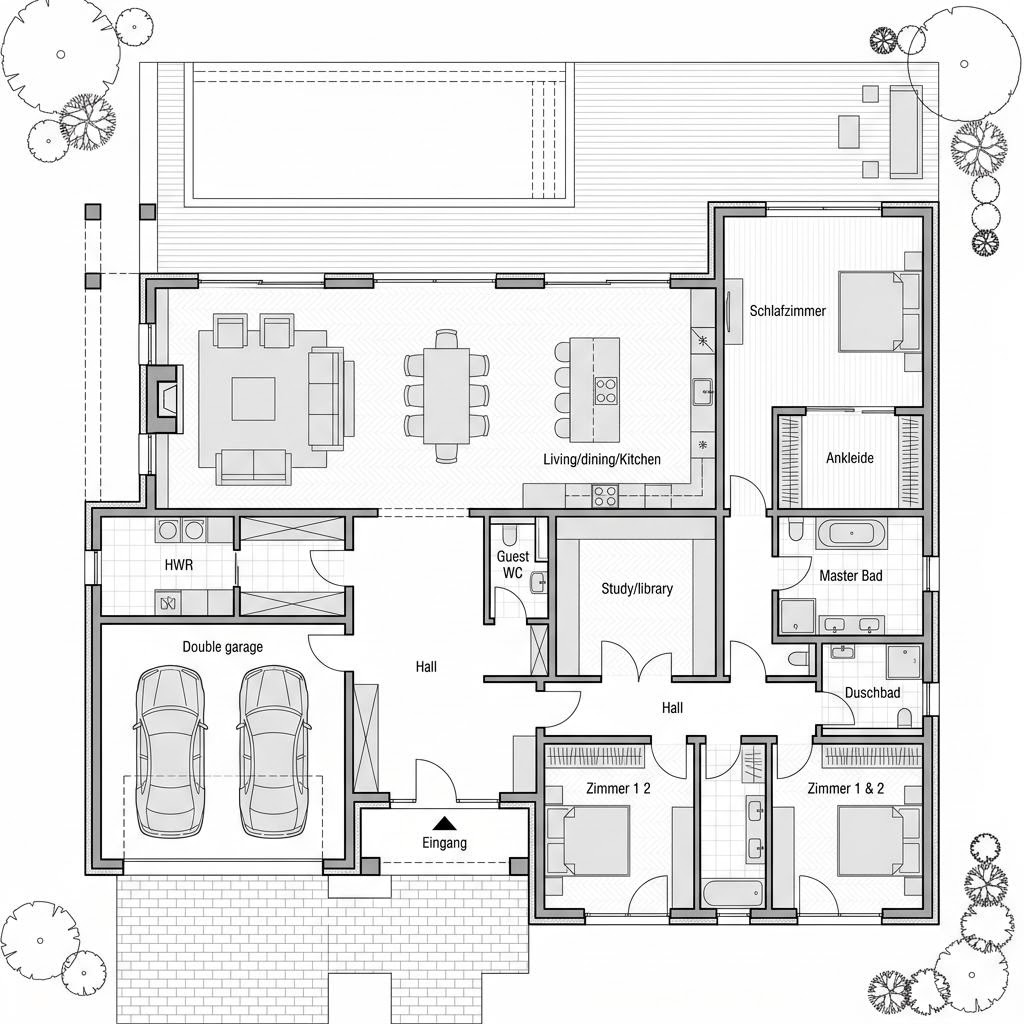 Grundriss ART 5 von HUF HAUS — 260 m², 6 Zimmer