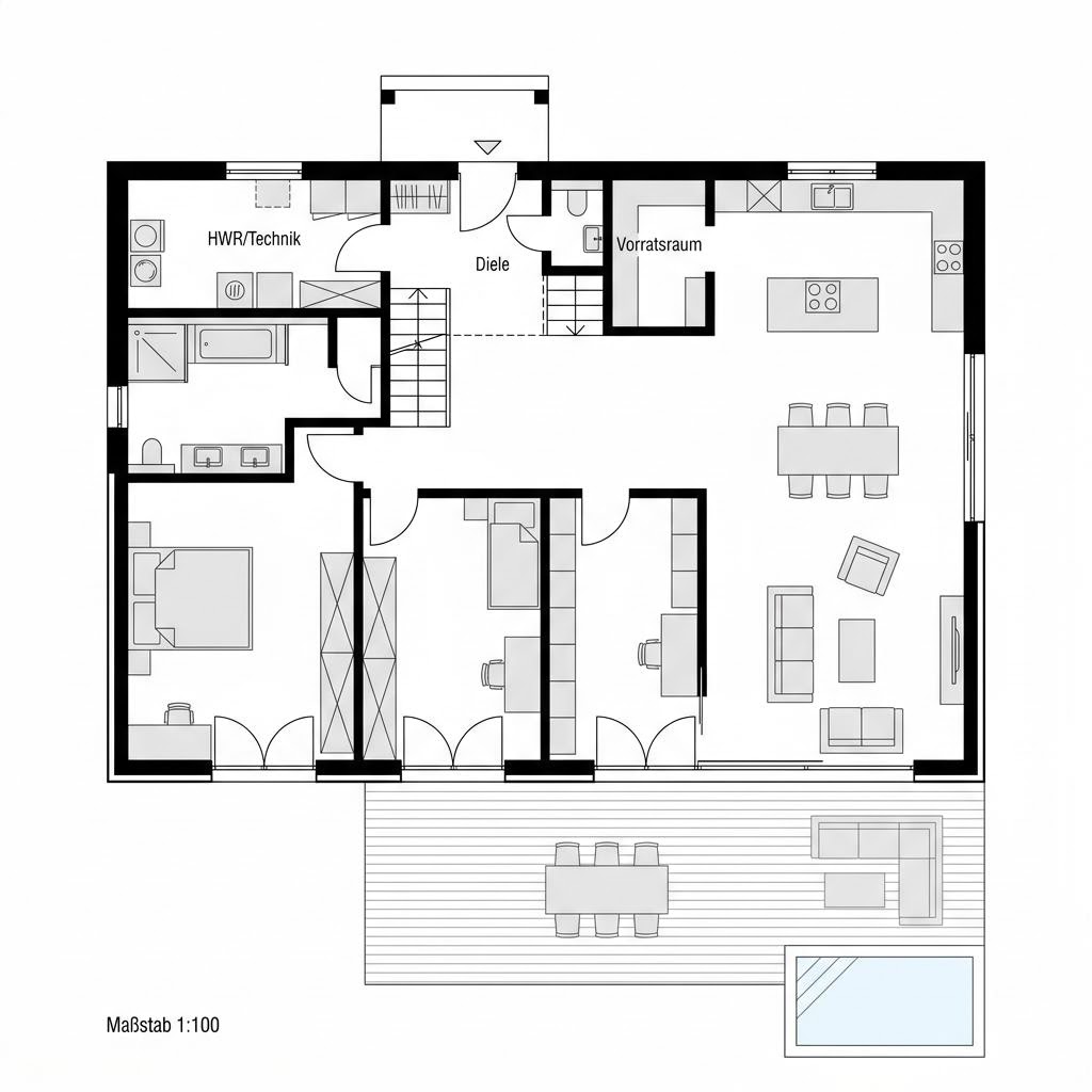 Grundriss ART Flachdach 190 von HUF HAUS — 190 m², 5 Zimmer