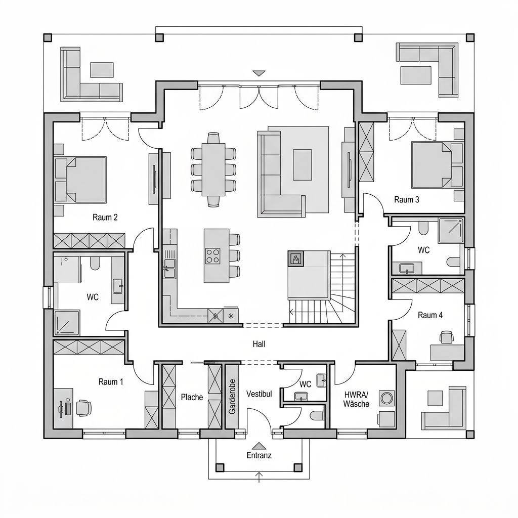 Grundriss MODUM 8:10 von HUF HAUS — 168 m², 5 Zimmer