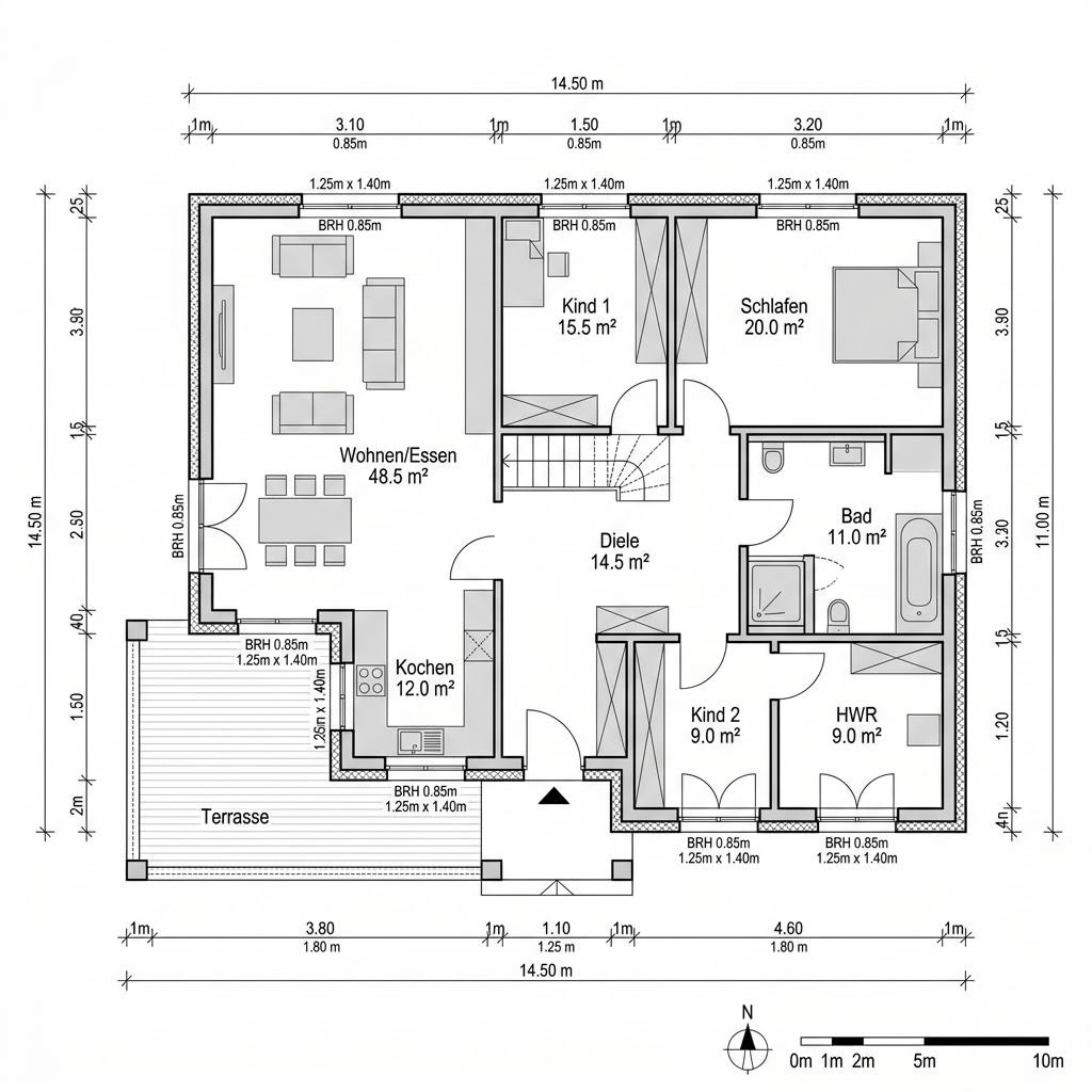Grundriss Modum Tonne 160 von WeberHaus — 160 m², 4 Zimmer