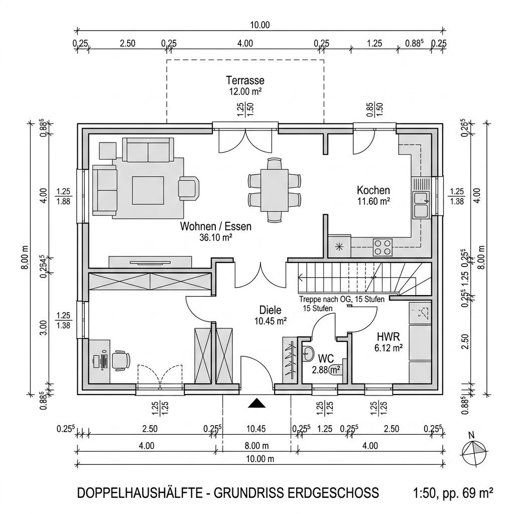 Grundriss Doppelhaus Zero 138 von KAMPA — 138 m², 5 Zimmer