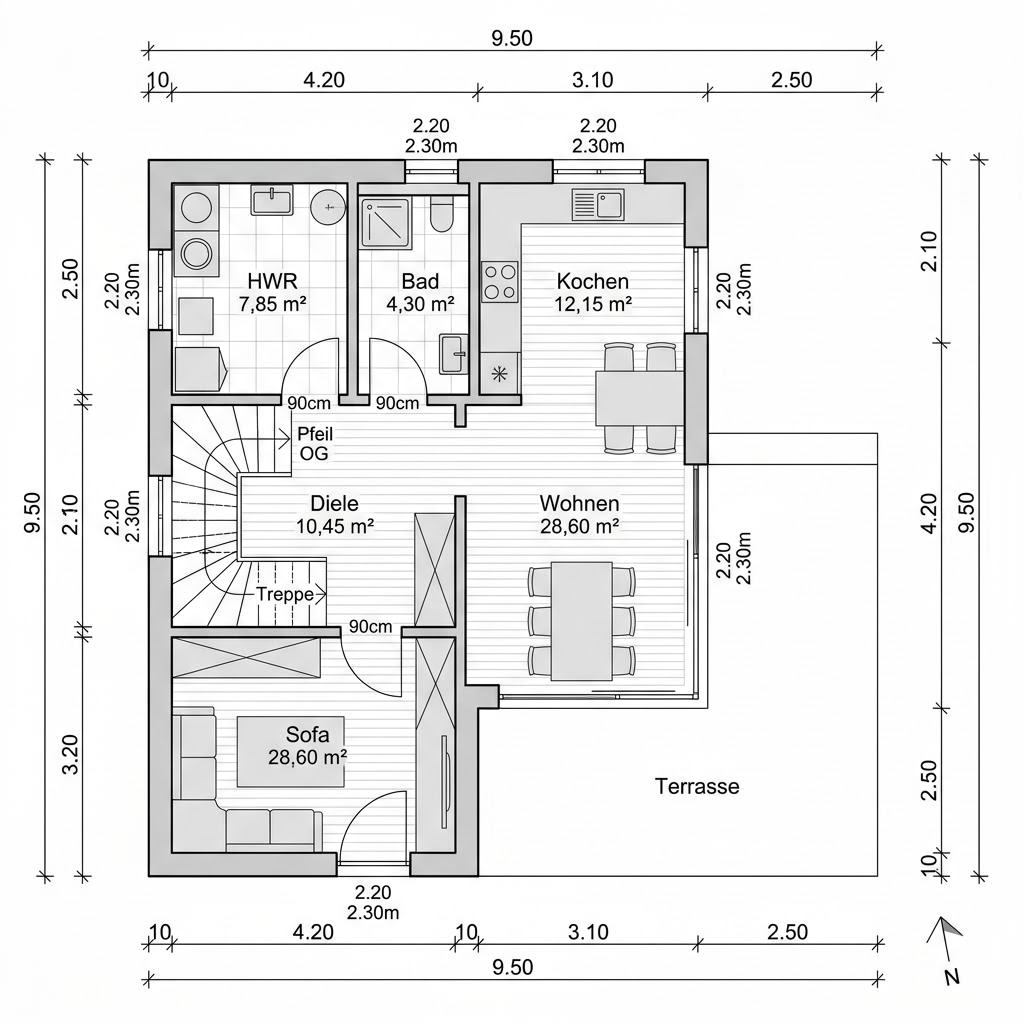 Grundriss Kubushaus Klima 152 von KAMPA — 152 m², 5 Zimmer