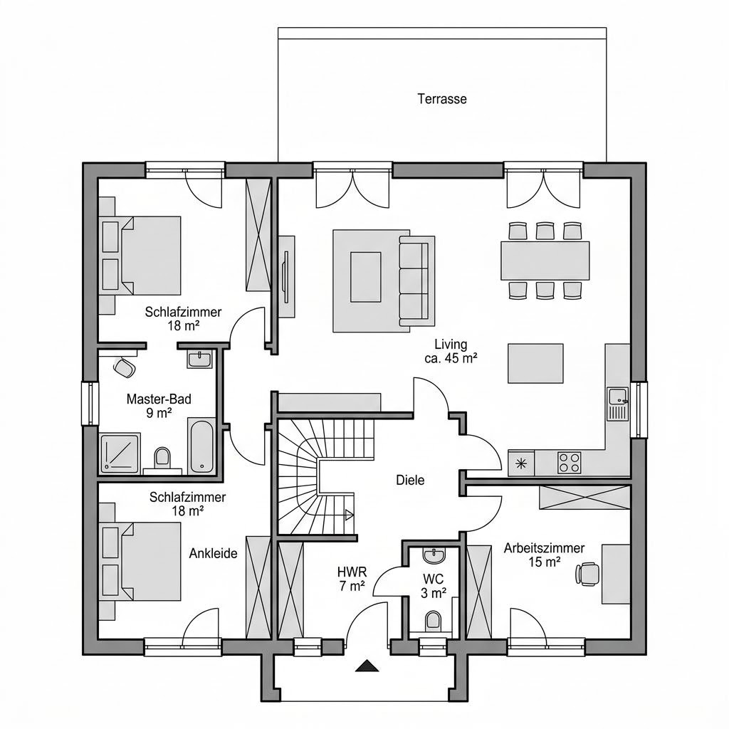 Grundriss Solid 140 von KAMPA — 140 m², 5 Zimmer