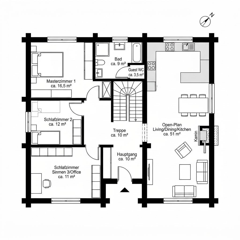 Grundriss Natur 124 von KD-Haus — 124 m², 4 Zimmer