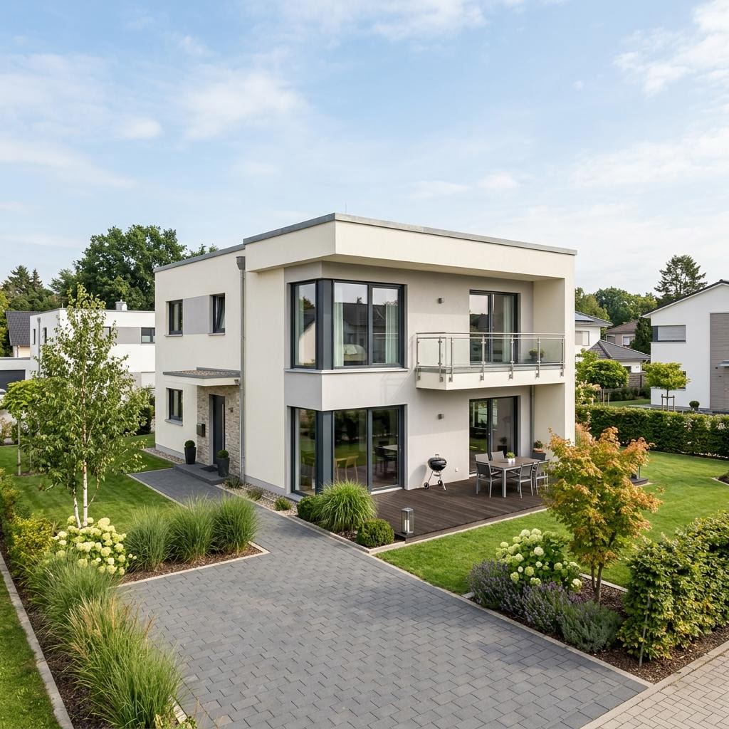 Kubushaus Signum 146 von Kern-Haus mit Flachdach — kubisches Massivhaus im Bauhausstil mit 146 m²