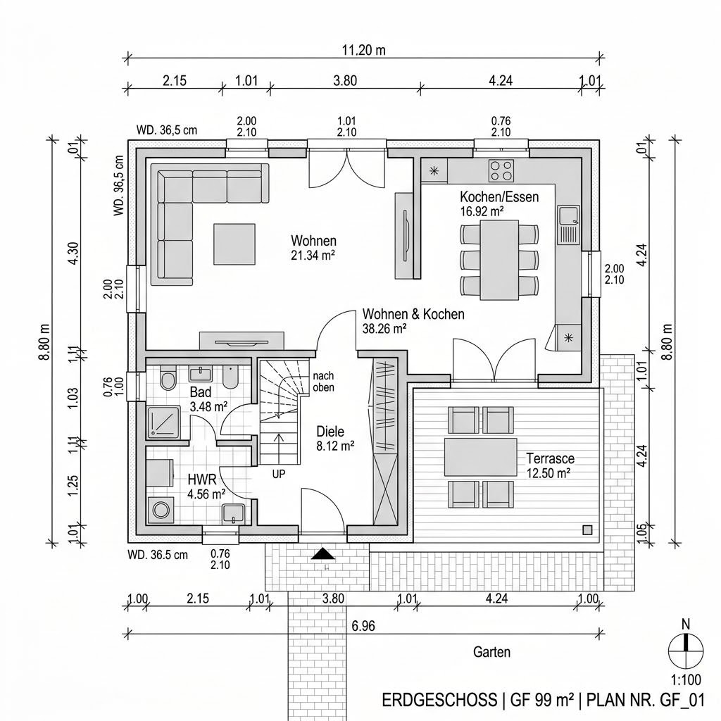 Grundriss Singlehaus Mono 99 von Kern-Haus — 99 m², 3 Zimmer
