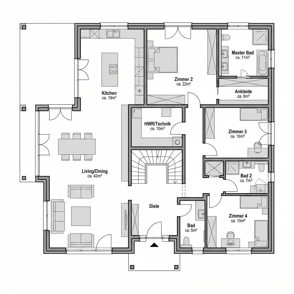 Grundriss Stadtvilla Certo von Kern-Haus — 163 m², 5 Zimmer