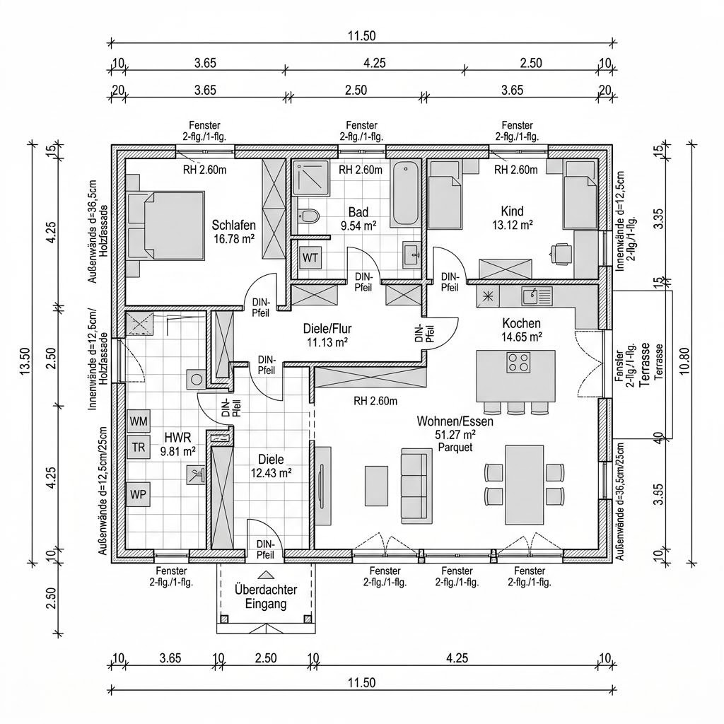 Grundriss Blockhaus Alaska 146 von Léonwood Holz-Blockhaus — 146 m², 5 Zimmer