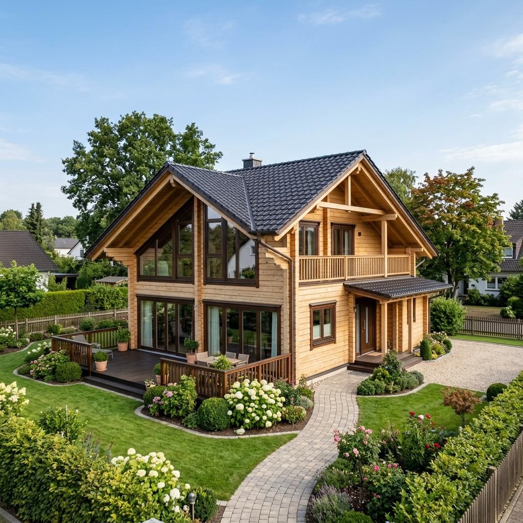 Blockhaus Birka 146 von Léonwood Holz-Blockhaus mit Satteldach — Massivholzhaus mit 146 m²