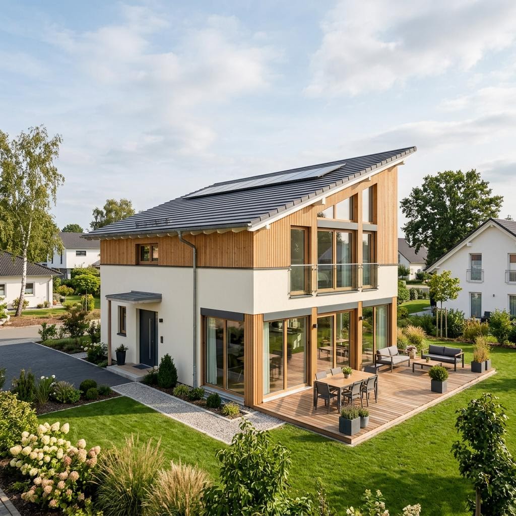 Einfamilienhaus Solution Pult 138 von Living Fertighaus mit Pultdach — 138 m²