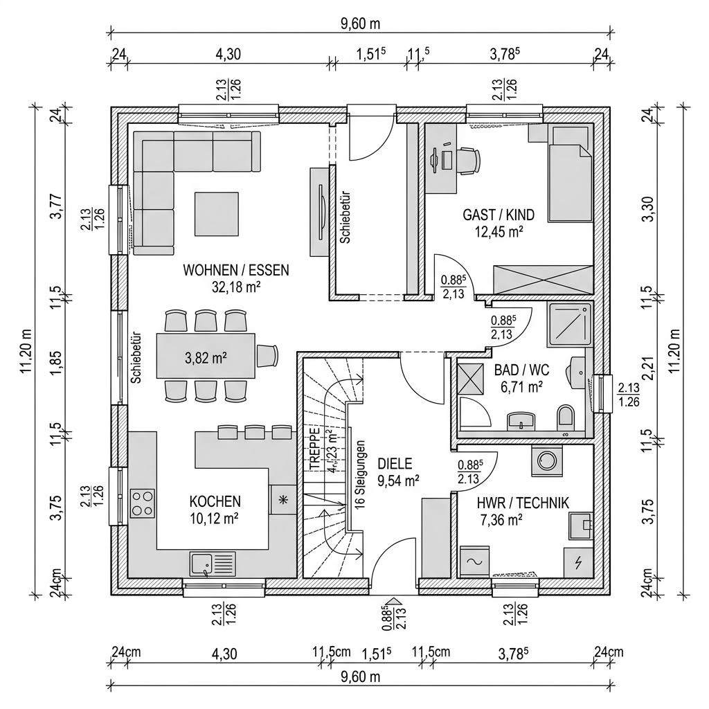 Grundriss Solution Pult 138 von Living Fertighaus — 138 m², 4 Zimmer
