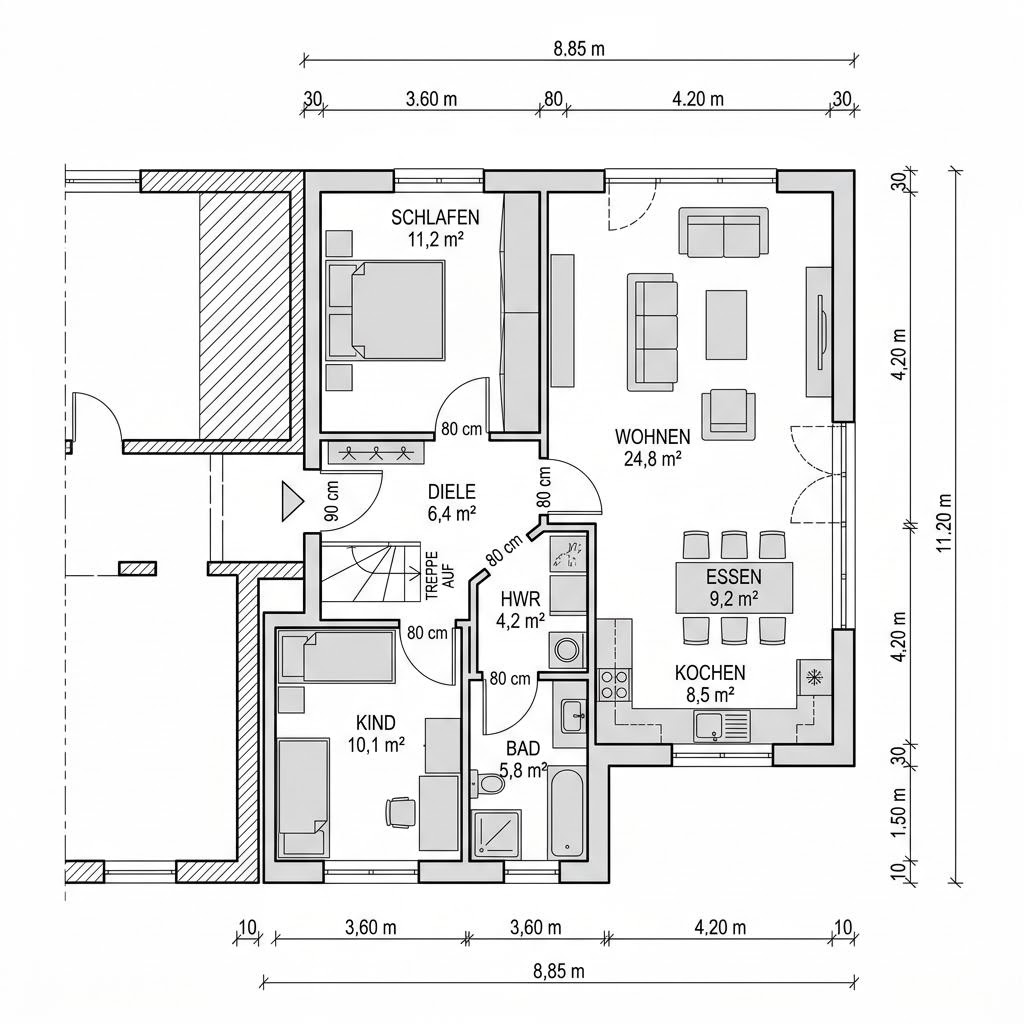 Grundriss Anbau Modul 66 von LUXHAUS — 66 m², 3 Zimmer