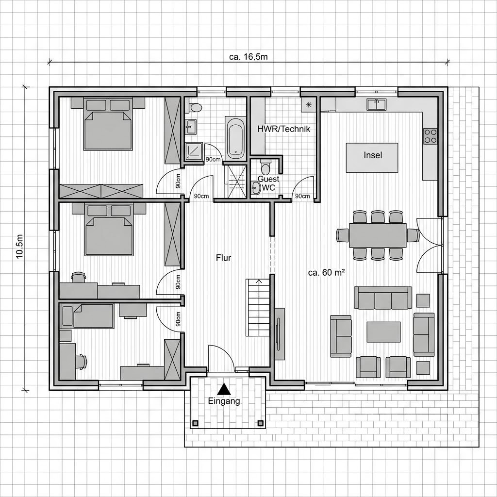 Grundriss Flachdach Modern 160 von LUXHAUS — 160 m², 5 Zimmer