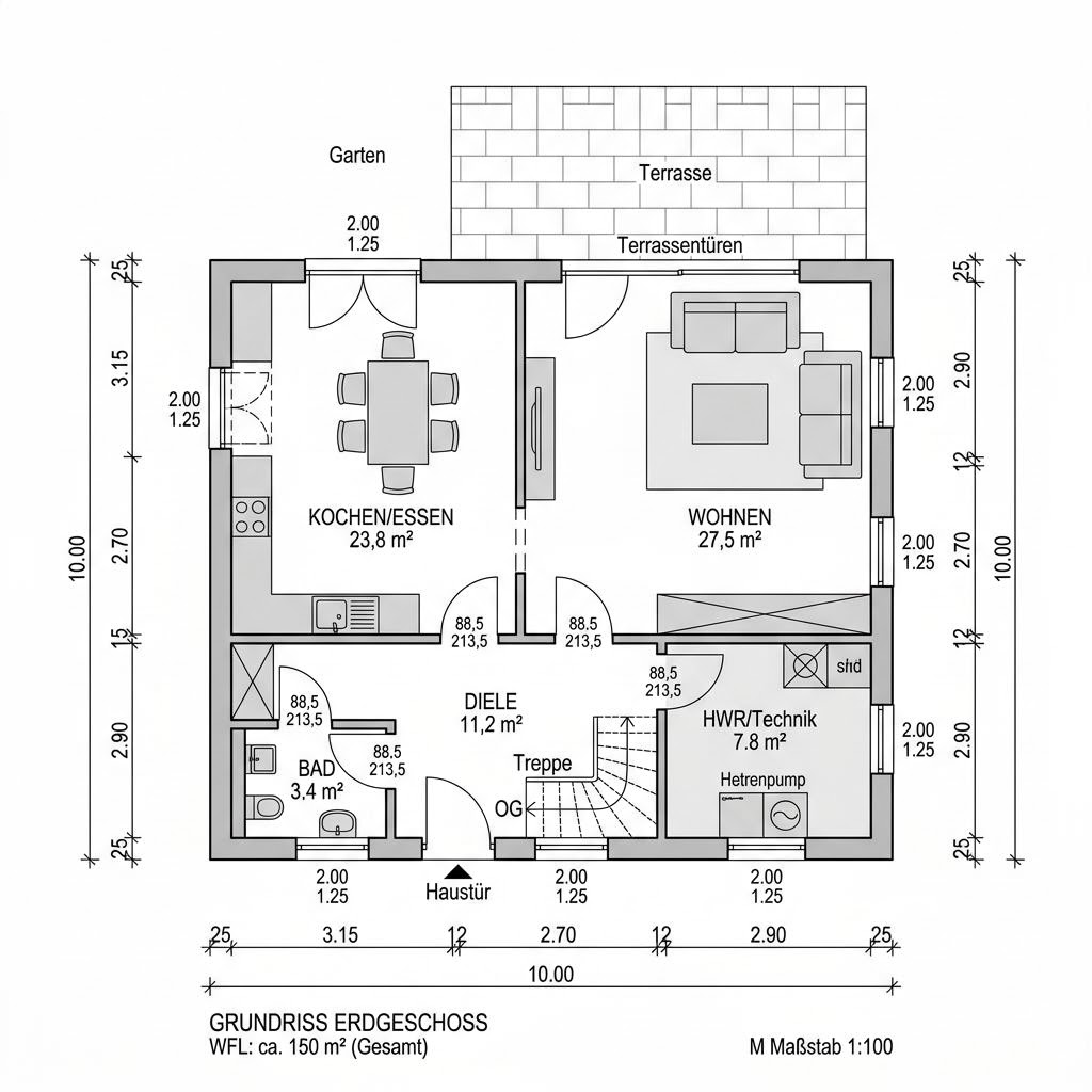 Grundriss Kubushaus Cube 150 von LUXHAUS — 150 m², 4 Zimmer