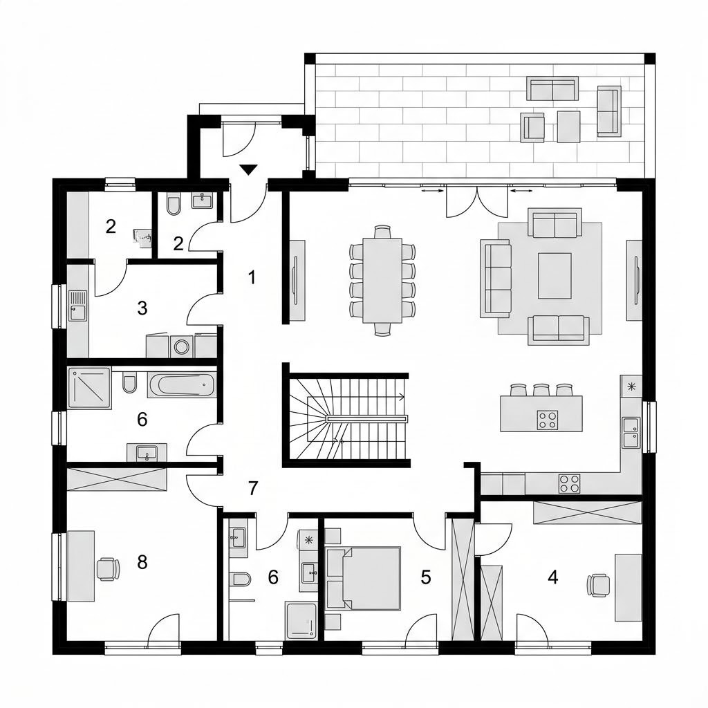 Grundriss FamilyStyle 24.01 S von massa haus — 235 m², 8 Zimmer