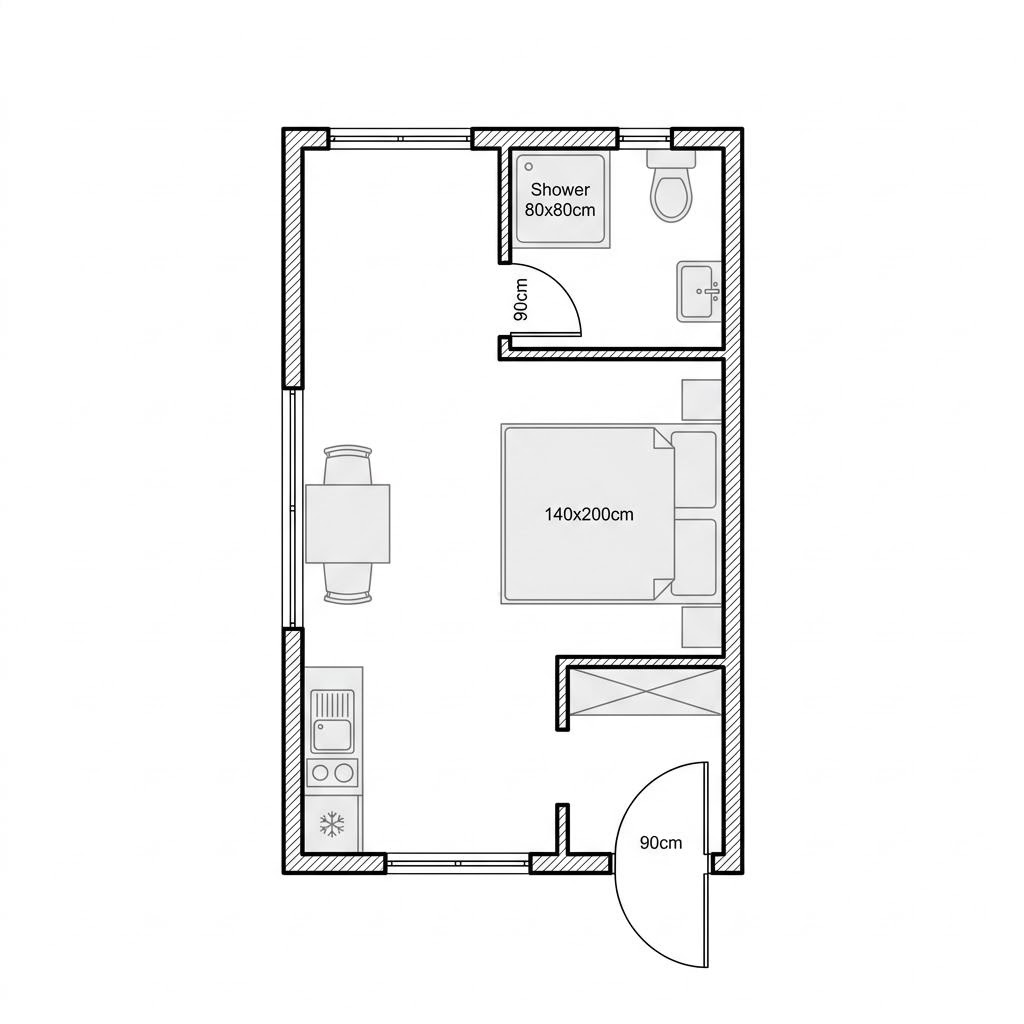 Grundriss ECO A1 von McCube — 29 m², 1 Zimmer