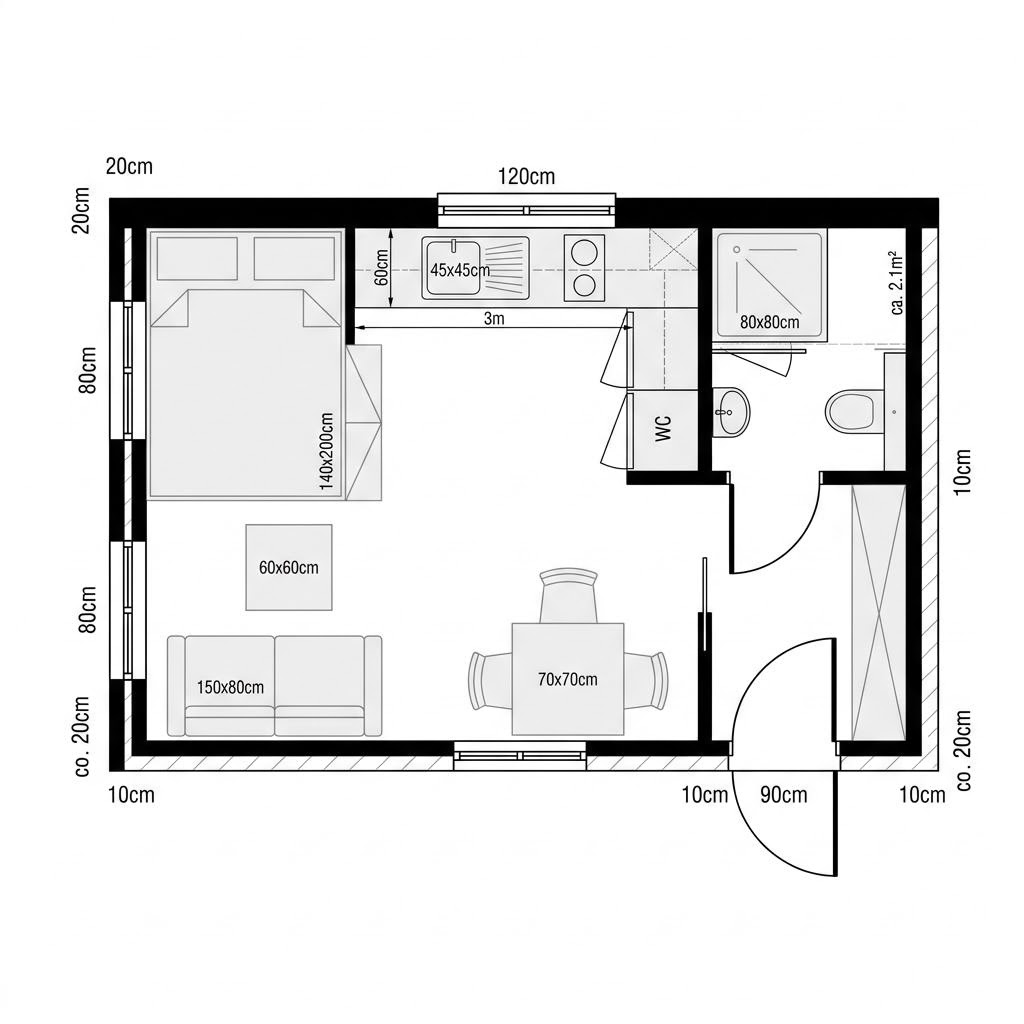 Grundriss McTiny L von McCube — 26 m², 1 Zimmer