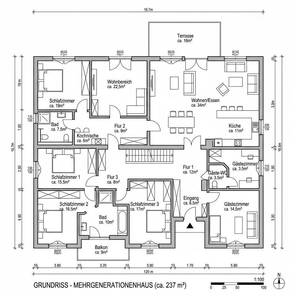 Grundriss Stadtvilla Vivaro mit Einliegerwohnung von Kern-Haus — 237 m², 7 Zimmer