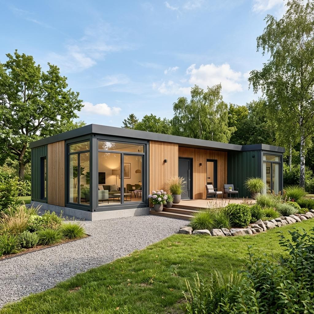 Containerhaus Wohncontainer W7 von Conliving mit Flachdach — Modulbau mit rund 101 m²