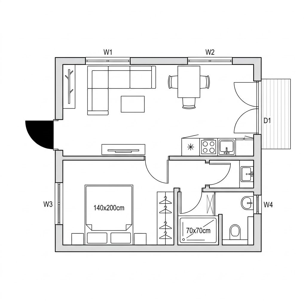 Grundriss Tiny Haus Dwellii TR#01 von Dwellii House — 33 m², 2 Zimmer