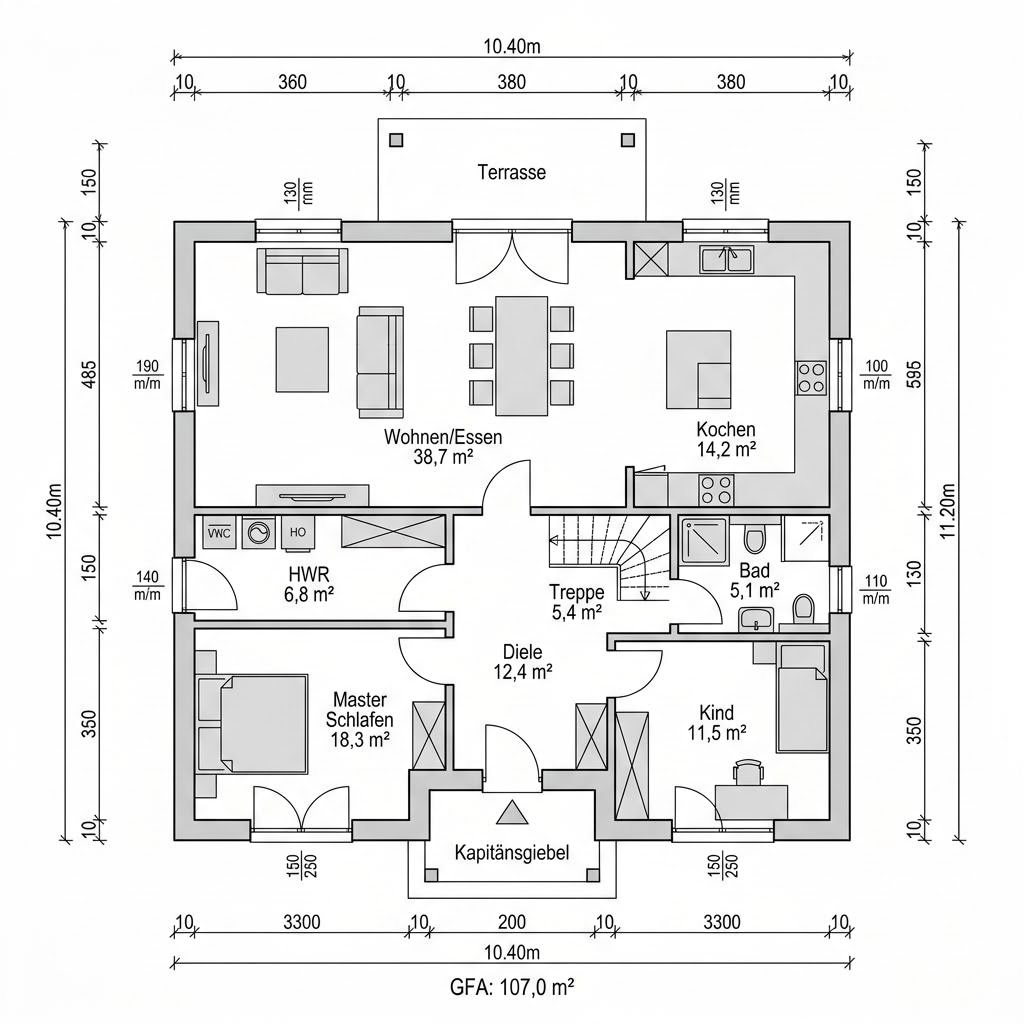 Grundriss Kapitänshaus Amrum 155 von Nordic Haus — 155 m², 6 Zimmer