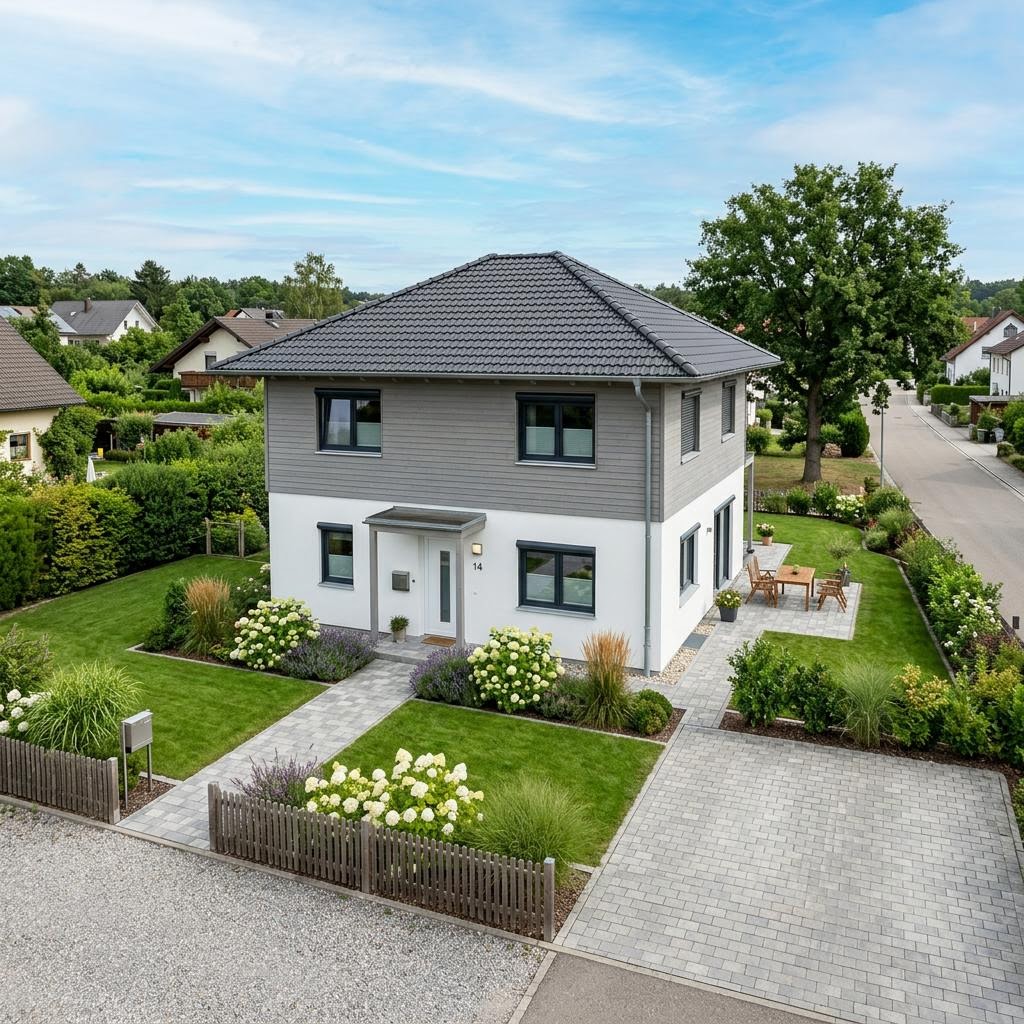 Kapitänshaus Cuxhaven 112 von Nordic Haus mit Krüppelwalmdach und weißer Putzfassade — 112 m²