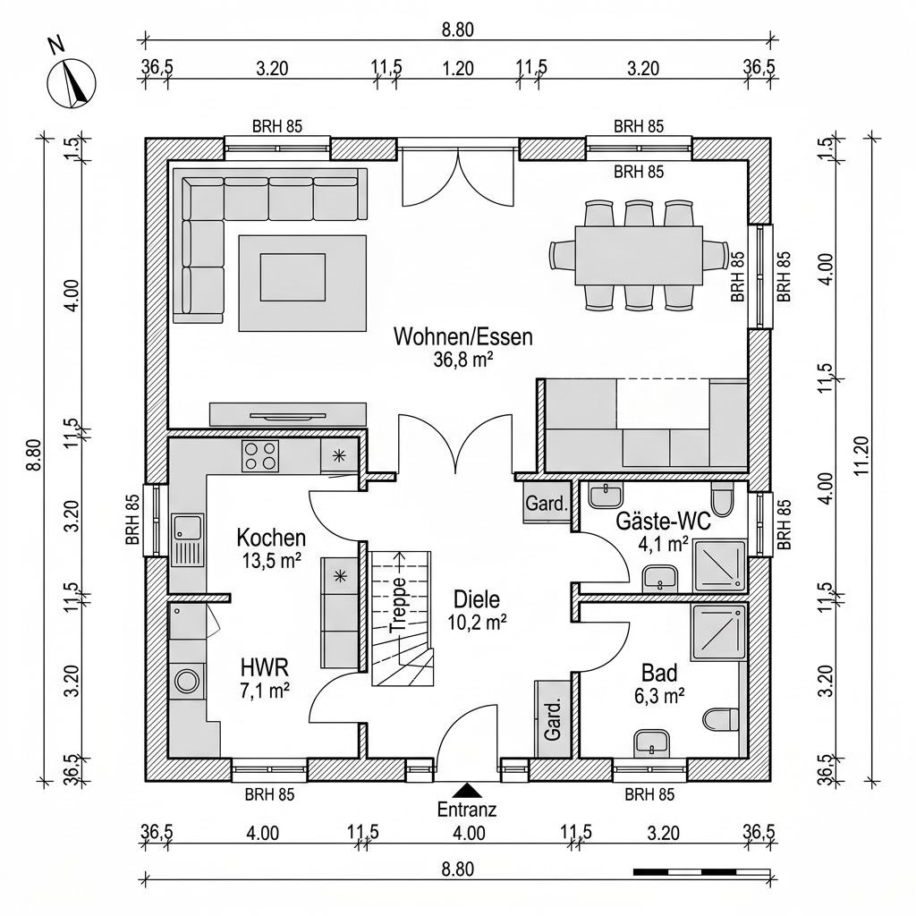 Grundriss Kapitänshaus Emden 135 von Nordic Haus — 135 m², 5 Zimmer