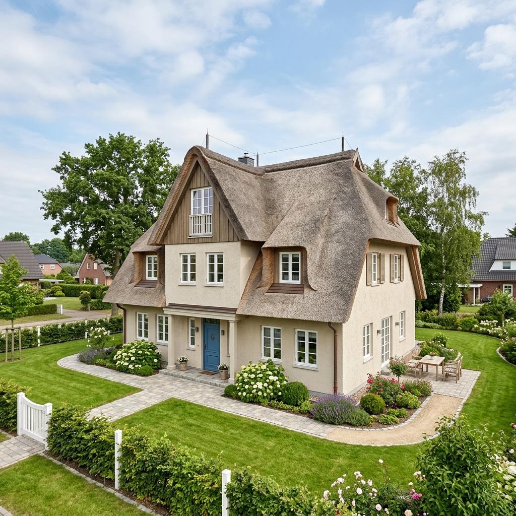 Kapitänshaus Norderney 148 von Nordic Haus mit Krüppelwalmdach in Reet-Optik — 148 m²