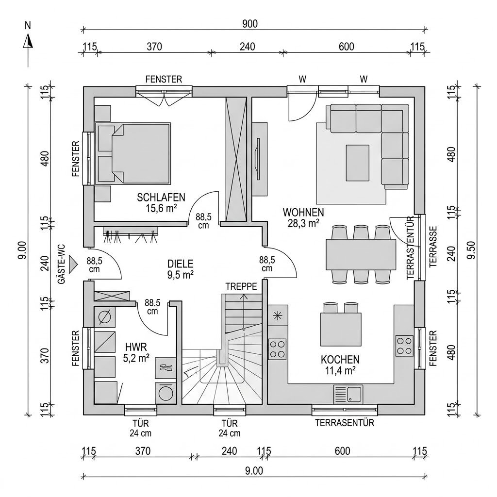 Grundriss Kapitänshaus Wangerooge 138 von Nordic Haus — 138 m², 5 Zimmer