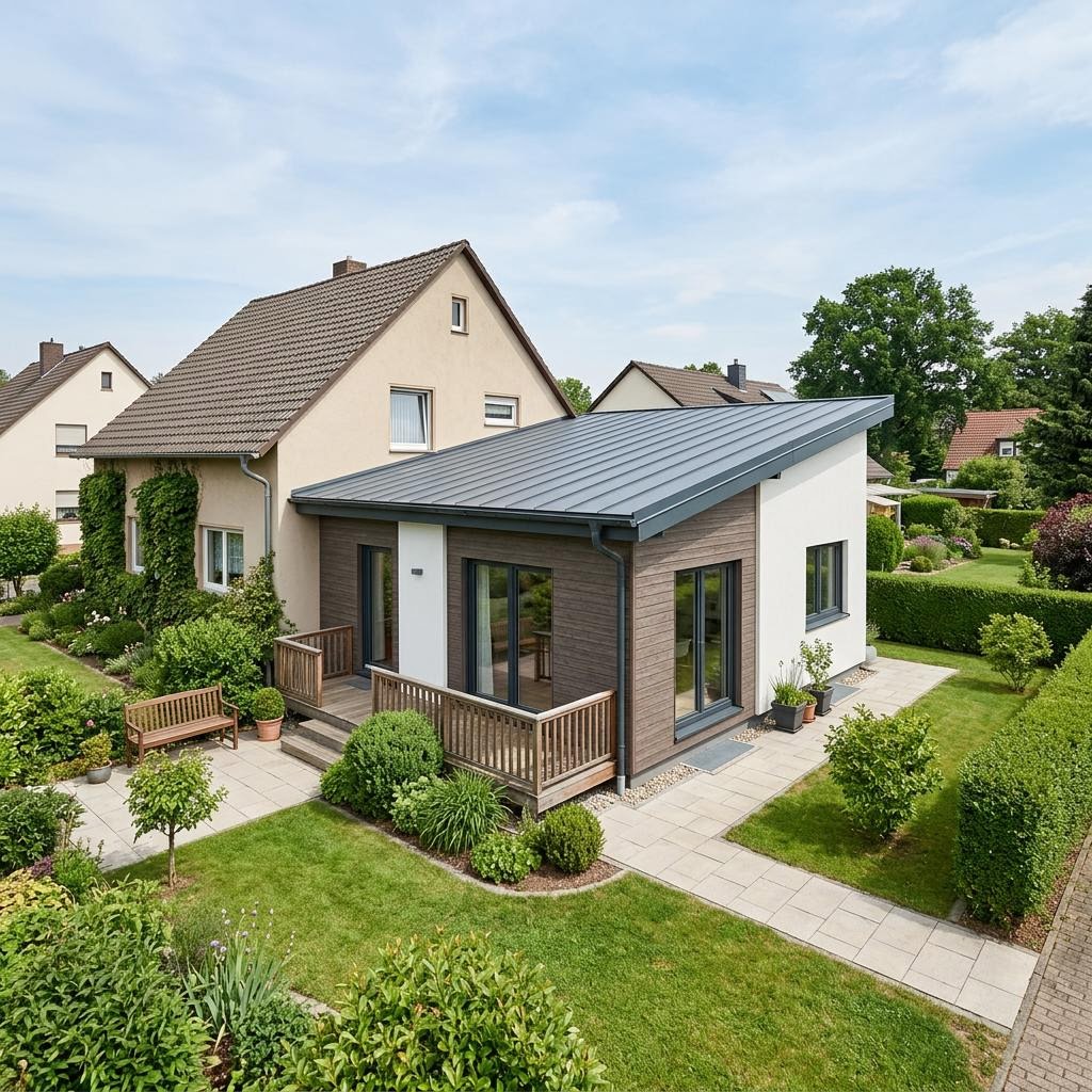 Anbau-Modul Anbau Modul 62 von OKAL Haus mit Pultdach — Fertighaus-Wohnmodul mit 62 m²