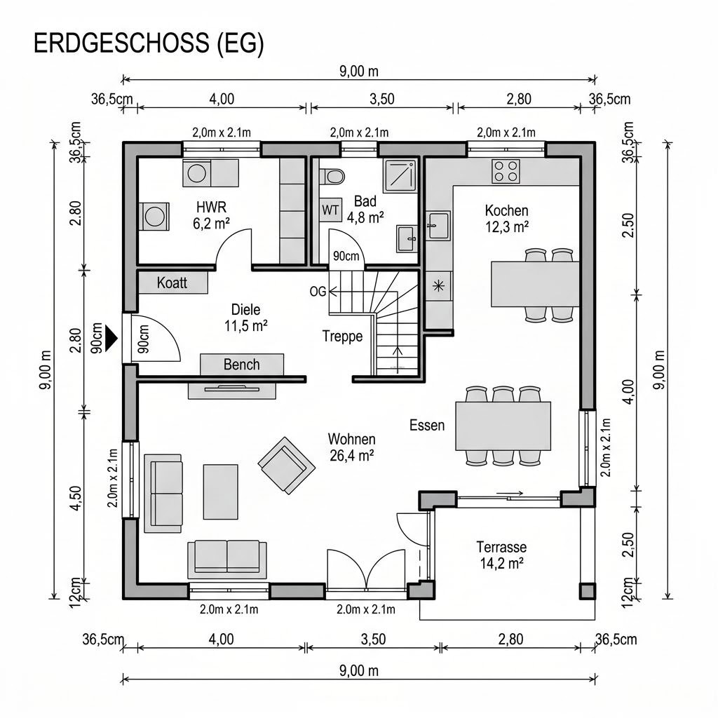 Grundriss Kubushaus Cubus 162 von OKAL Haus — 162 m², 5 Zimmer