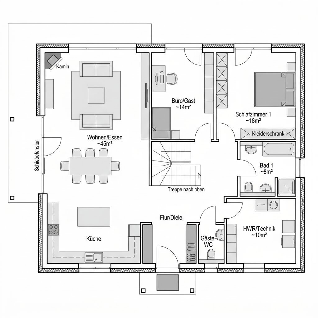 Grundriss Vita 128 von OKAL Haus — 128 m², 5 Zimmer
