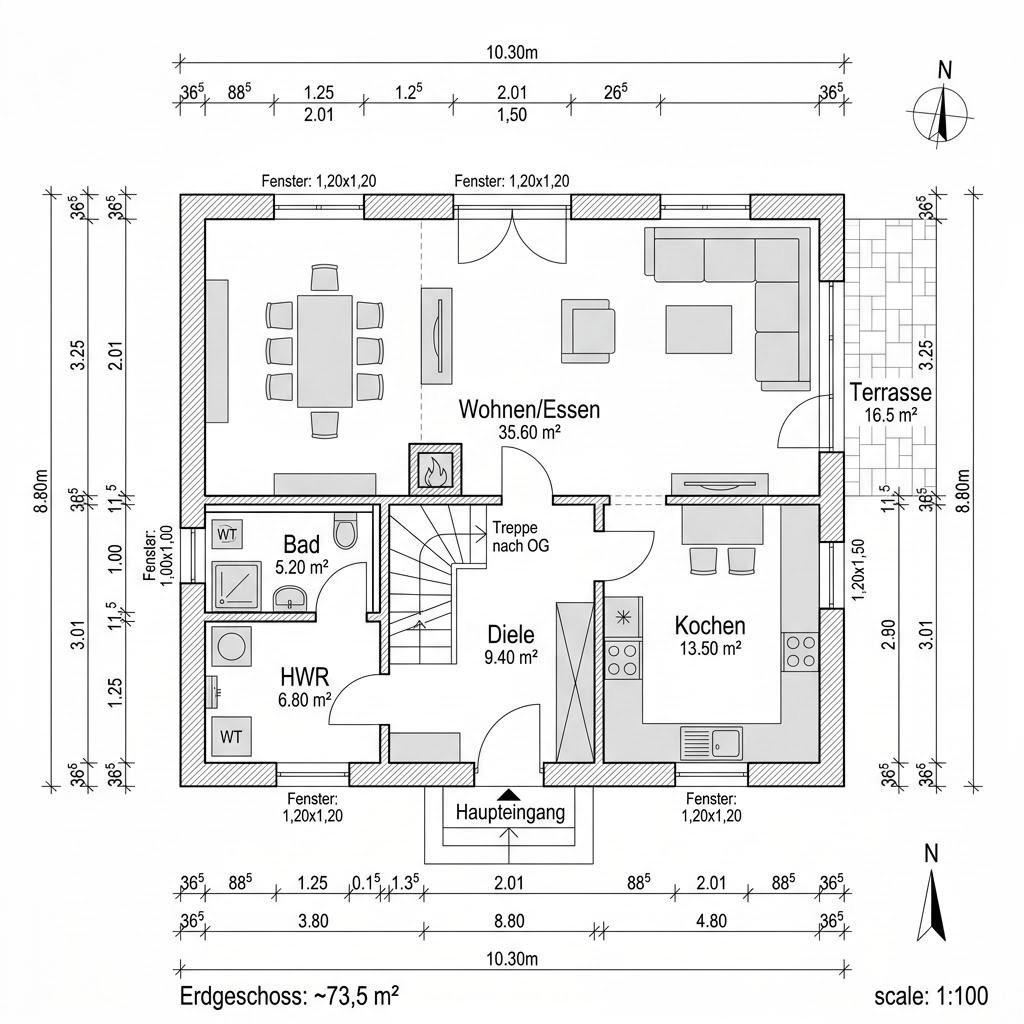 Grundriss Modern Pult 142 von P & P Massivhaus — 142 m², 5 Zimmer