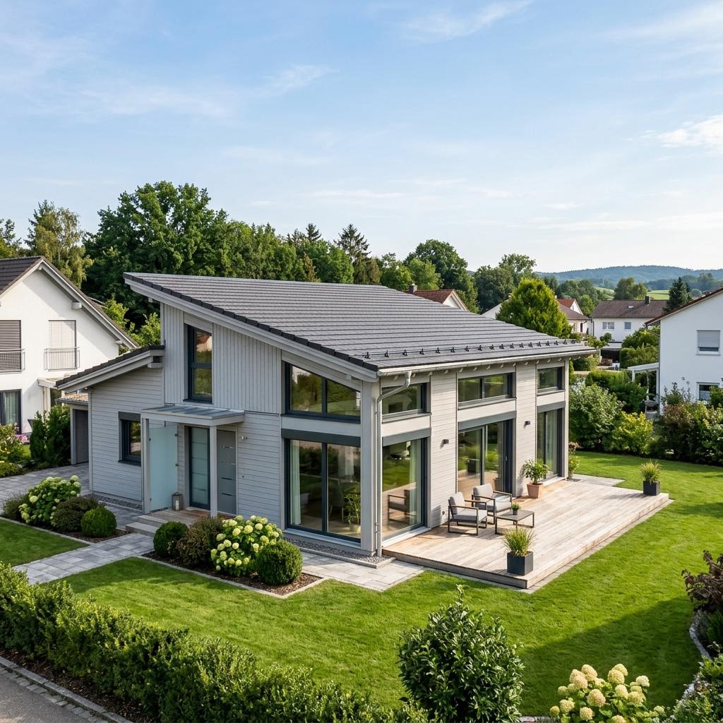 Anbaumodul 72 von Regnauer Hausbau mit Pultdach — Fertighaus-Wohnmodul mit 72 m²
