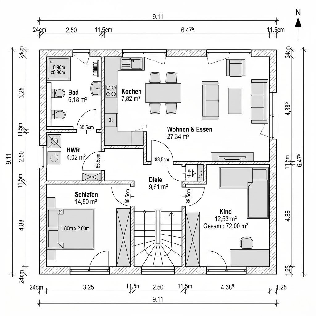 Grundriss Anbaumodul 72 von Regnauer Hausbau — 72 m², 3 Zimmer