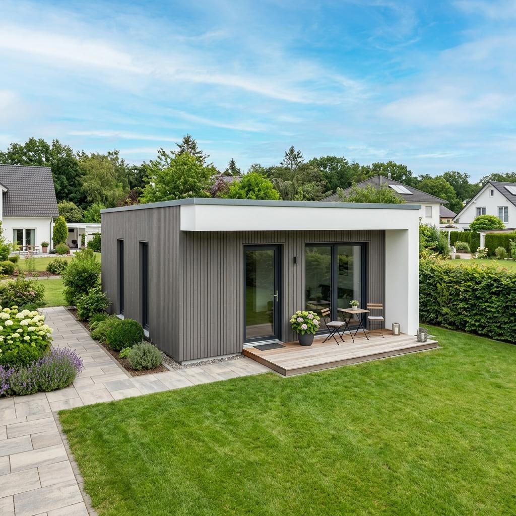 Gartenmodul 30 von Regnauer Hausbau mit Flachdach — Fertighaus-Wohnmodul mit 30 m²