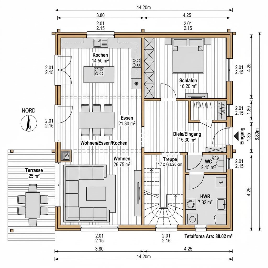 Grundriss Holzhaus Chiemgau 172 von Regnauer Hausbau — 172 m², 6 Zimmer