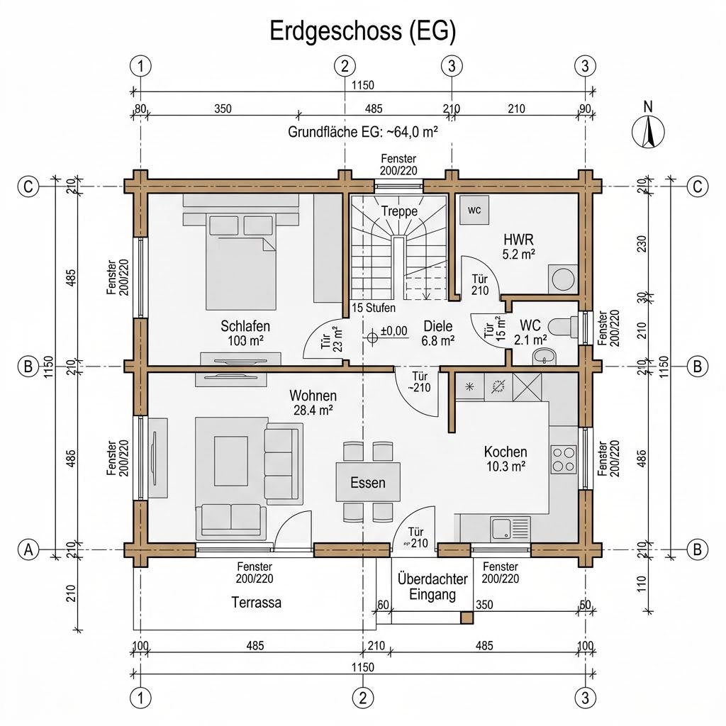 Grundriss Holzhaus Inntal 128 von Regnauer Hausbau — 128 m², 4 Zimmer