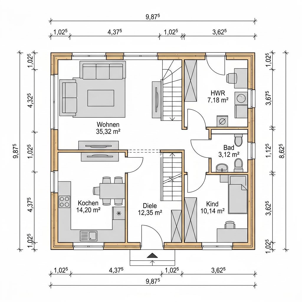 Grundriss Holzhaus Tegernsee 148 von Regnauer Hausbau — 148 m², 5 Zimmer